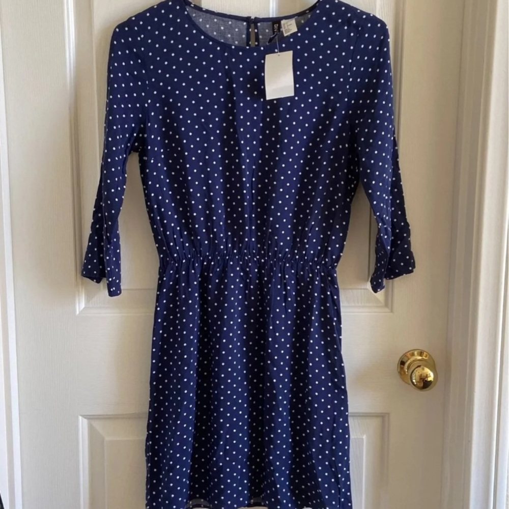 H&M 3/4 sleeves Blue Polka Dress -  brand new with tag